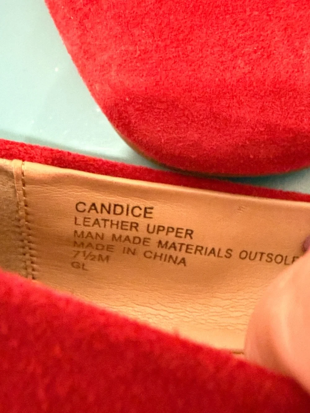 AEROSOLES Candice Red Suede Flats with Gold Chain Accent